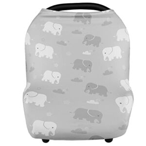 Nursing Cover Breastfeeding, Multi-use Baby Car Seat Covers Boys, Infant Stroller Cover, Stretchy Carseat Canopy, Soft Breathable, Elephant