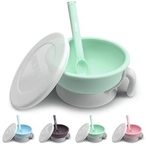 Monee Baby Bowls and Baby Spoons. Baby Led Weaning Baby Feeding Set – Set Includes Baby Spoon, Baby Silicone Bowl and Secure Lid