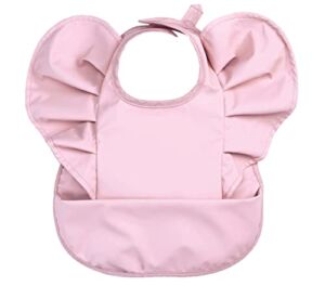 Smooch Ruffle Waterproof Bib for Baby Girls – Soft & Comfortable, Washable or Wipe Clean – Ideal feeding bib for Infants and Toddlers – Better than Silicone – Baby Bibs with Food Catcher – Pink