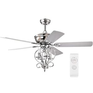 52 Inch Industrial Ceiling Fan with Lights Chrome Farmhouse Indoor Ceiling Fans with Remote Control 3 Speeds Retro Candle Chandelier Ceiling Fan for Bedroom Living Room