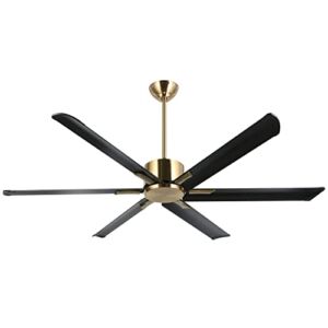 reiga 72″ Indoor Outdoor Black Gold 6 Aluminum Blades Large Modern DC Ceiling Fan with Remote Control, 6 Speeds, Timer, Reversible Airflow Motor for Garage, Patio, Living Room (IP44)