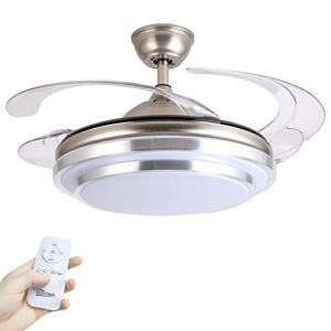 Erweater 42 Inch Modern Ceiling Fan with Fan Remote Control Retractable Blades 3 Color Lighting 3 Speed Chandelier Light Sleep Mode Smart Ceiling Fans for Bedroom Restaurant Dining Room