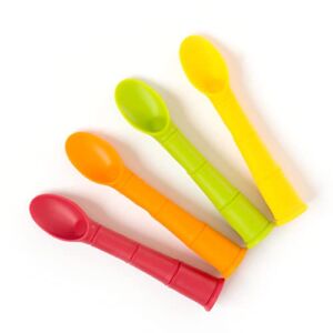 Elle Belle Baby : 4-Pack Silicone Baby Spoon, 6M+ First Stage Feeding, Teething, Soft Flexible Tip, Ergonomic Design Suitable for weaning (Summer Days)