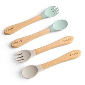 Ginbear Silicone Baby Spoon and Fork Set Self-feeding, Toddler Feeding Utensils for Child 6 Months+, Baby Led Weaning Supplies (4 Piece Set)