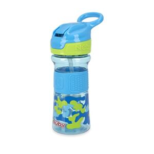 Nuby Thirsty Kids No Spill Flip-It Reflex Tritan Travel Cup with Soft Silicone Spout, 12 Oz, Aqua Camo