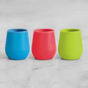 ezpz Tiny Cup 3-Pack (Blue, Coral & Lime) – 100% Silicone Training Cup for Infants – Designed by a Pediatric Feeding Specialist – 4 months+