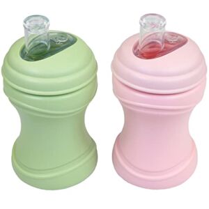 Re-Play – Soft Spout Sippy Cups for Baby, Toddlers, and Children – 2 Pack with Clip Lid – Ice Pink/Leaf (Ice Pink, Leaf)