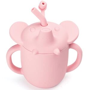 Toddler Sippy Cups,Silicone Straw Cup Spill Proof with Handles for Baby 6+ Months,The First Years Training Cups for 1+ Year Old (7oz,Pink)