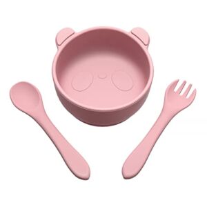 TYRY.HU Silicone Baby Bowls with Suction,Suction Bowls for Baby,Baby Feeding Set with Baby Utensils, Baby Spoon and Fork,Baby Tableware Set for Boys Girl,Cloudy Mauve