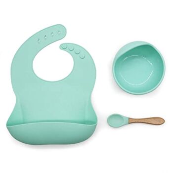 Silicone Baby Feeding Set – Food Grade Silicone Baby Meal Set – Dishwasher and Microwave Friendly – Easy to Clean | Set of 3 Silicone Bib, Bowl, Spoon – Infant Feeding Bowl Set | The Storepaperoomates Retail Market - Fast Affordable Shopping