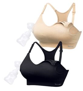3AXE Hands Free Pumping Braor Women 2 Pack Supportive Comfortable All Day Wear Pumping and Nursing Bra in One Holding Breast Pump Black Beige Medium