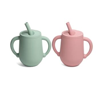 Toddler Cup, Silicone Training Cup Sippy Cup with Straw, Spill Proof and Non-Slip Handles, NO BPA, Unbreakable, Trainer Cup for Babies Toddlers and Infants, 2 Count, 4 oz, Sage Green, Blush | The Storepaperoomates Retail Market - Fast Affordable Shopping