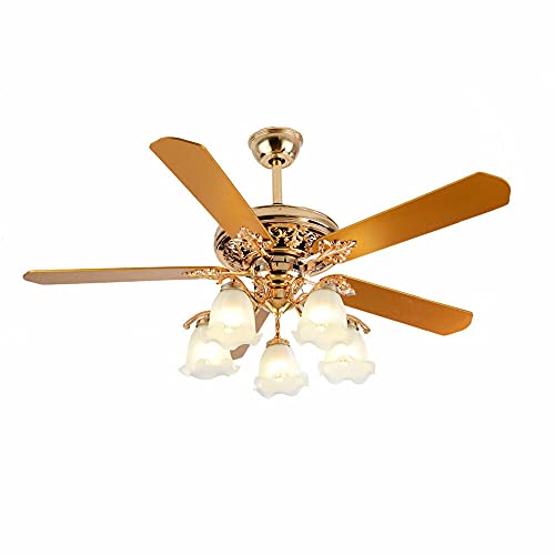 52 Inch Chandelier Ceiling Fan 5 Reversible Blades with 5 Flower Glass Light, Modern Golden Style LED Fan Chandelier Indoor Home Decor | The Storepaperoomates Retail Market - Fast Affordable Shopping
