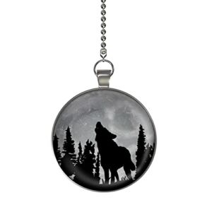 Lone Wolf Howler Moon Glow in The Dark Fan/Light Pull Pendant with Chain