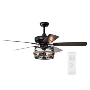 52 Inch Farmhouse Indoor Ceiling Fans with Lights Industrial Ceiling Fan with Remote Control 5 Reversible Blades Rustic Metal Caged Ceiling Fan for Bedroom Living Room