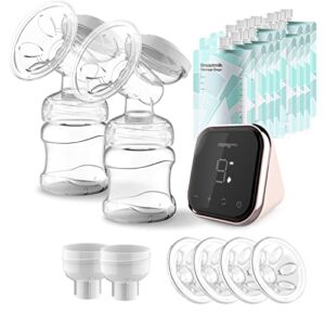 MOMYEASY Double Electric Breast Pump, Portable Rechargeable Breastfeeding Pump with 24mm 27mm Detachable Flanges, Mirror Touch Screen LED Display 9 Speeds 2 Modes with Storage Bags