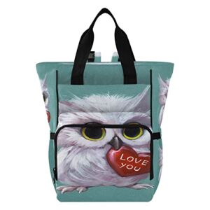 d Owl Holding A Heart Diaper Bag, Large Capacity Diaper Bag Backpack, Muti-Function Travel Backpack