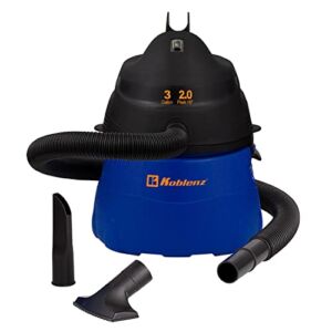 Koblenz WD-353L Portable Wet-Dry Vacuum, 3 Gallon 2.0 HP, 5 Year Warranty, Blue, Black