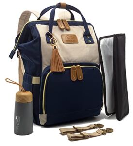 Babykargo Diaper Bag Backpack, Large Capacity, Shower gift, Water Resistant, Tote, Travel Bag & FREE Accessories (Navy-Light Beige)