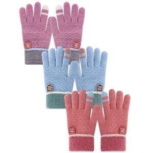Winter Gloves for Toddler Kids – 3 Pairs Boys Girls Soft Warm Wool Lined Gloves Full Finger Children Thermal Knit Gloves (Pink / Sky-blue / Purple, 1 – 5 years old)
