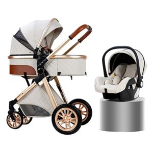 Compact Easy Fold Toddler Stroller Baby Prams Infant Pushchair with Car Seat Carriers Lightweight Travel System Holds Up to 66 Lbs(Color:White)