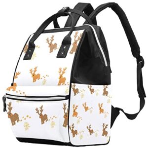 Deer Skiing Pattern Diaper Bag Nappy Backpack for Mom Dad, Travel Tote Maternity Nappy Bags