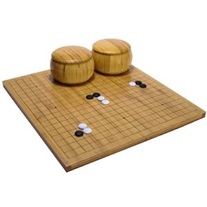 RNK Gaming Go Game Set with Reversible Bamboo 19 x 19 / 13 x 13 Etched Grid Board, Bamboo Bowls, & Single Convex Melamine Stones
