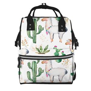 Diaper Changing Backpacks For Mom Cactus-Plant-Flower-Lama Travel Bookbag Diaper Bags Back Pack