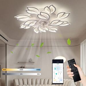 REYDELUZ 35″ Modern Ceiling Fan with Lights and Remote & APP Control, Dimmable 6 Speed Reversible Blades, LED Flush Mount Low Profile Fan Light,Bladeless ceiling fan with Smart Timing.