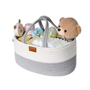 Meilleur Baby Diaper Caddy Organizer: Cotton Rope Diaper Caddy for Baby Girl & Baby Boy – large diaper caddy basket for Changing Table & Car – Baby Caddy with Removable Inserts – Portable Baby Basket