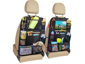 Black Car Backseat Organizer with Touch Screen Tablet Holder, 9 Storage Pockets Kick Mats Car Seat Back Protectors for Kids Toddlers, Car Travel Accessories Kick Mats Back Seat Protector, 2 pack