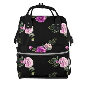 Diaper Changing Backpacks For Mom Watercolor-Purple-Floral-Roses Travel Bookbag Diaper Bags Back Pack