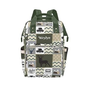 Personalized Woodland Deer Animal Diaper Bag with Name Nappy Bags Travel Shoulder Casual Daypack Mummy Backpack for Mom Girl Gift