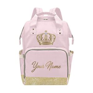 FELIZSTORE Personalized Diaper Bag Backpack – Baby Girl Diaper Bag Backpack for Dad Boy Men with Name – Princess Gold Crown Diamond