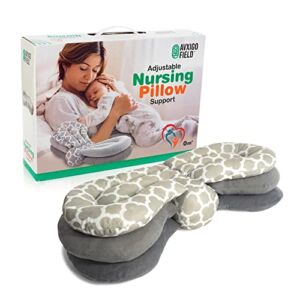 AVXIGO FIELD Adjustable Nursing Pillow Support for Breastfeeding Moms – Multi-Functional and Multi-Layer Postnatal Posture Support Pillow, Adjustable Height, Geometric Design – Complete with Gift Box