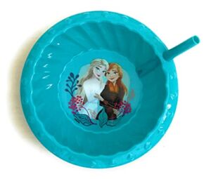 Zak! Desings Frozen Anna & Elsa Cereal Bowl with Straw 14.5 oz (Blue-Green)