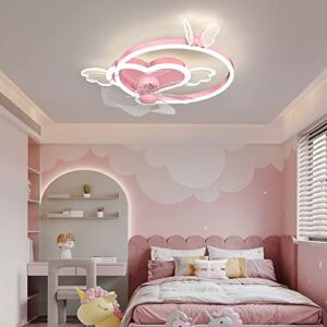 KAPOHU Cartoon LED Ceiling Light with Fan，Ceiling Lamp with 3 Dimmable，Creativity Fan Ceiling Lamp, Dimmable Ceiling Fan with Lamp Ø50cm [Energy Efficiency Class A] (Color : Pink)
