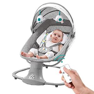 Baby Bouncer Baby Cradle Portable Swing Infant Motorized Adjustable Rocker with Bluetooth Music Speaker and 5 Swaying Gears Preset Lullabies and Smooth Remote Control (Grey)