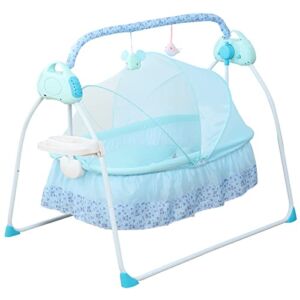TFCFL Electric Baby Crib Cradle, 0-18 MonthsInfant Bed Auto Swing with Remote Control & Music, 25KG/55LBS Capacity, Foldable Baby Bassinet, Blue