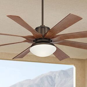 60″ Defender Industrial Outdoor Ceiling Fan with LED Light Remote Control Oil Rubbed Bronze Painted Koa Opal Frosted Glass Damp Rated for Patio Exterior House Home Porch Gazebo – Possini Euro Design
