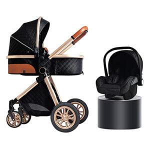 Travel System, Portable Baby Standard Pram Travel Carriage Folding Baby Prams Aluminium Frame High Landscape Car (Color:Black)