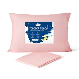 Toddler Pillow with Pillowcase, Babebay 13×18 100% Cotton Toddlers Pillows for Sleeping, Machine Washable Kids Pillows Perfect for Toddler Bed, Daycare, Small Pillows for Toddlers, Kids, Girls – Pink