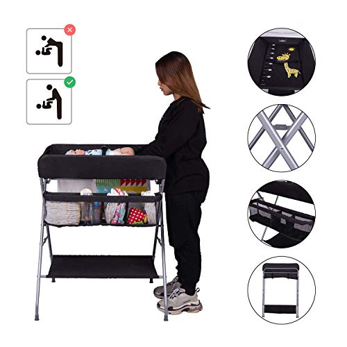 Baby Changing Tables Folding Diaper Station Portable Changing Table Nursery Organizer for Newborn Baby and Infant, Black | The Storepaperoomates Retail Market - Fast Affordable Shopping