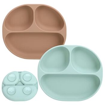 AULEGE Suction Plates for Babies and Toddlers, Set of 2 Silicone Toddler Plates with Suction, Food Grade Silicone Divided Plates for Kid Feeding, Food Storage, BPA Free, Dishwasher&Microwave Safe | The Storepaperoomates Retail Market - Fast Affordable Shopping