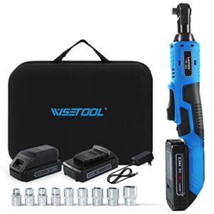 WISETOOL 20V Cordless Electric Ratchet Wrench Set,3/8″Power Ratchet Wrench Kit with 2-Pack 2000mAh Lithium-Ion Batteries,Max Torque 60N.m(44.25 ft-lbs ),Variable Speed,9 Sockets and and Tool Bag
