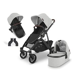 Vista V2 Stroller -Anthony (White & Grey Chenille/Carbon/Chestnut Leather) + Upper Adapters + RumbleSeat V2 – Anthony (White & Grey Chenille/Carbon/Chestnut Leather)