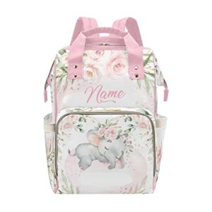 FELIZSTORE Custom Diaper Bag Backpack – Dreamy Sweet Baby Elephant Baby Girl Diaper Bag Backpack for Dad Boy Men with Name