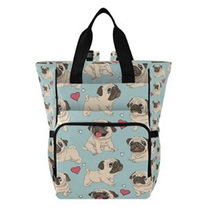Diaper Bag Pug Dog Pattern Backpack, Large Capacity Baby Bag Backpack Nappy Bag, Waterproof Diaper Bags Casual Travel Daypack