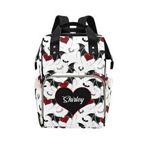 Art Bat Love Heart Diaper Bags Backpack with Name Personalized Baby Bag Nursing Nappy Bag Gifts