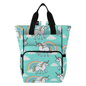 Blue Unicorn Rainbow Diaper Bag Backpack Baby Boy Diaper Bag Backpack Casual Travel Daypack Diaper Organizer Bag with Insulated Pockets for Mom Gifts